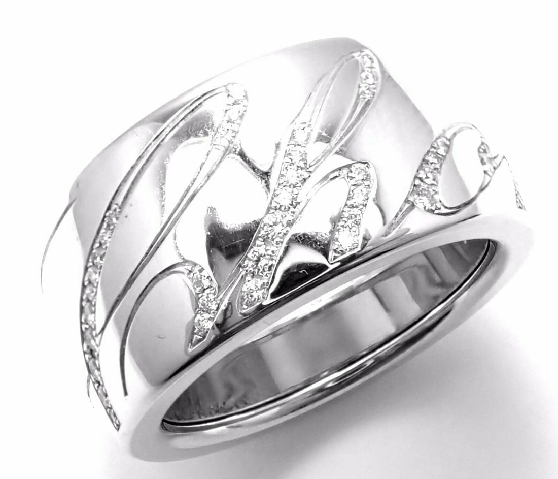 Chopard Chopardissimo 18k White Gold Diamond Signature Band Ring Size 6 Cert - 3