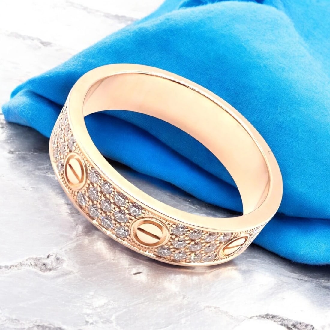 Authentic! Cartier Love 18k Rose Gold Diamond Paved Ring Size 54 US 6 3/4 - 2