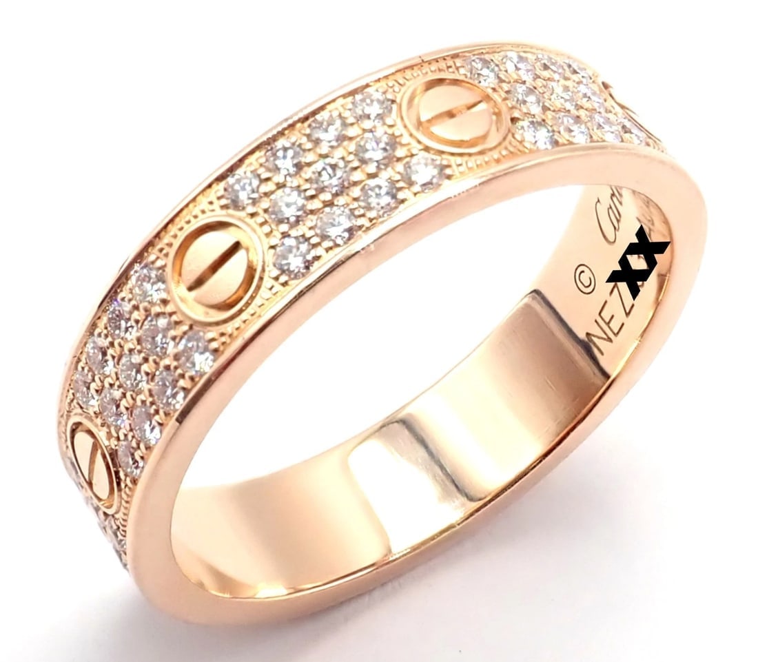 Authentic! Cartier Love 18k Rose Gold Diamond Paved Ring Size 54 US 6 3/4 - 4