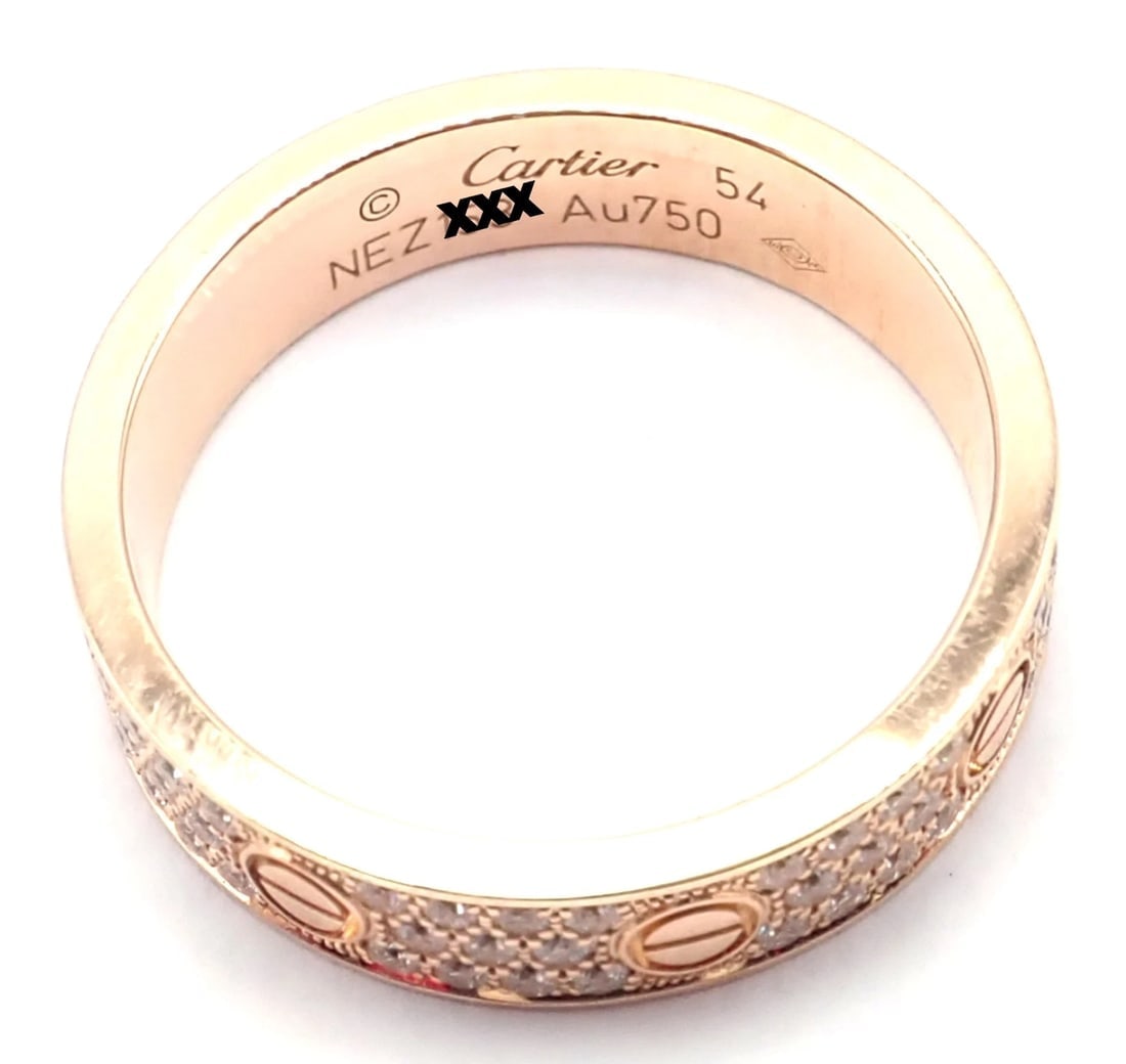 Authentic! Cartier Love 18k Rose Gold Diamond Paved Ring Size 54 US 6 3/4 - 8