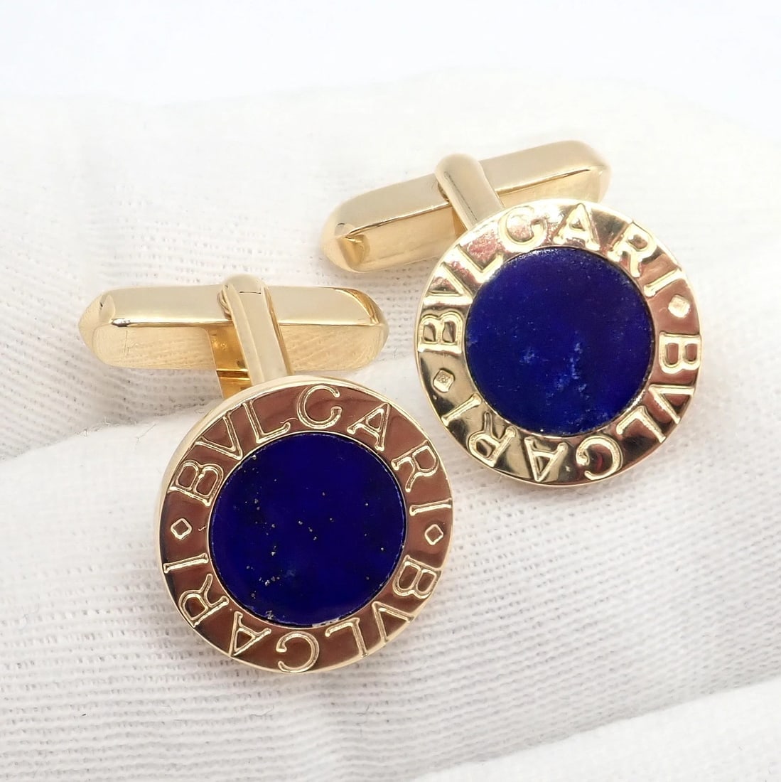 Authentic! Bvlgari Bulgari 18k Yellow Gold Lapis Lazuli Cufflinks - 7