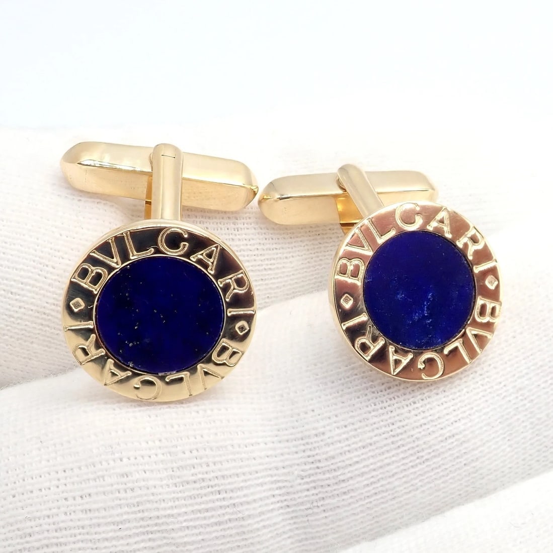 Authentic! Bvlgari Bulgari 18k Yellow Gold Lapis Lazuli Cufflinks - 8