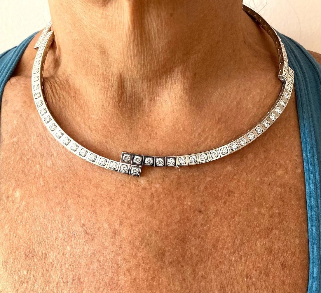 Rare! Authentic Cartier Tectonique 18k White Gold Diamond Tennis Necklace - 11