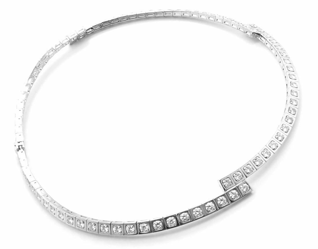 Rare! Authentic Cartier Tectonique 18k White Gold Diamond Tennis Necklace - 2