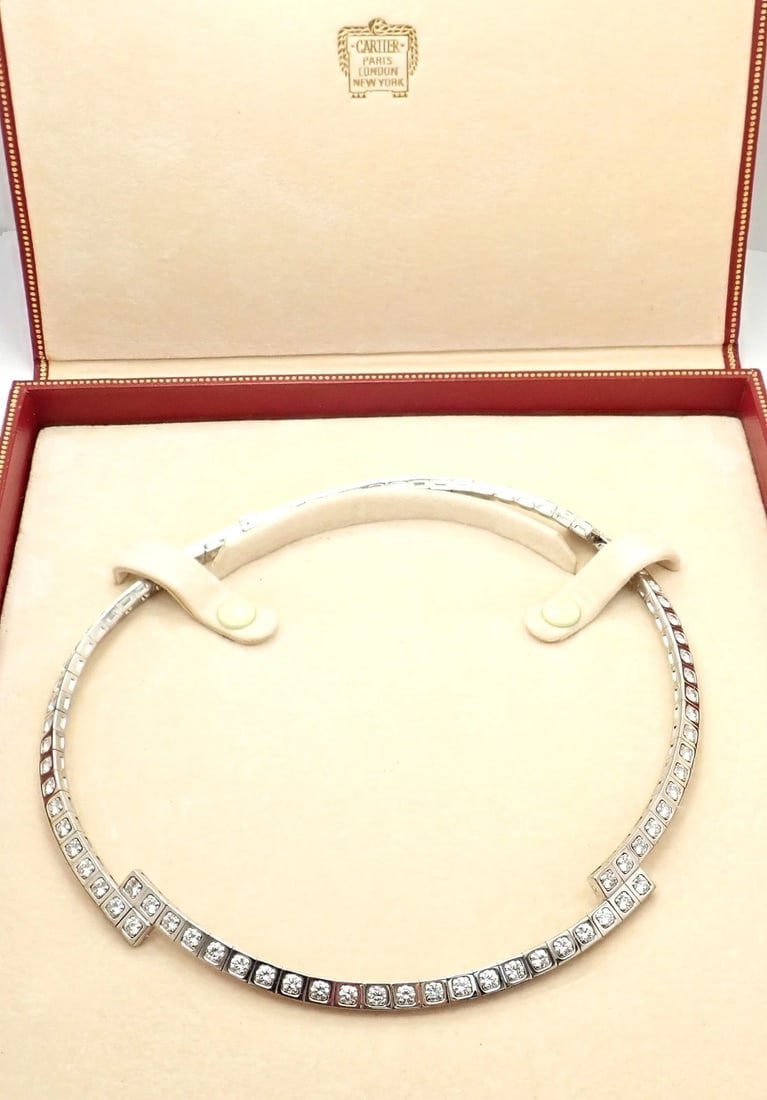 Rare! Authentic Cartier Tectonique 18k White Gold Diamond Tennis Necklace - 3