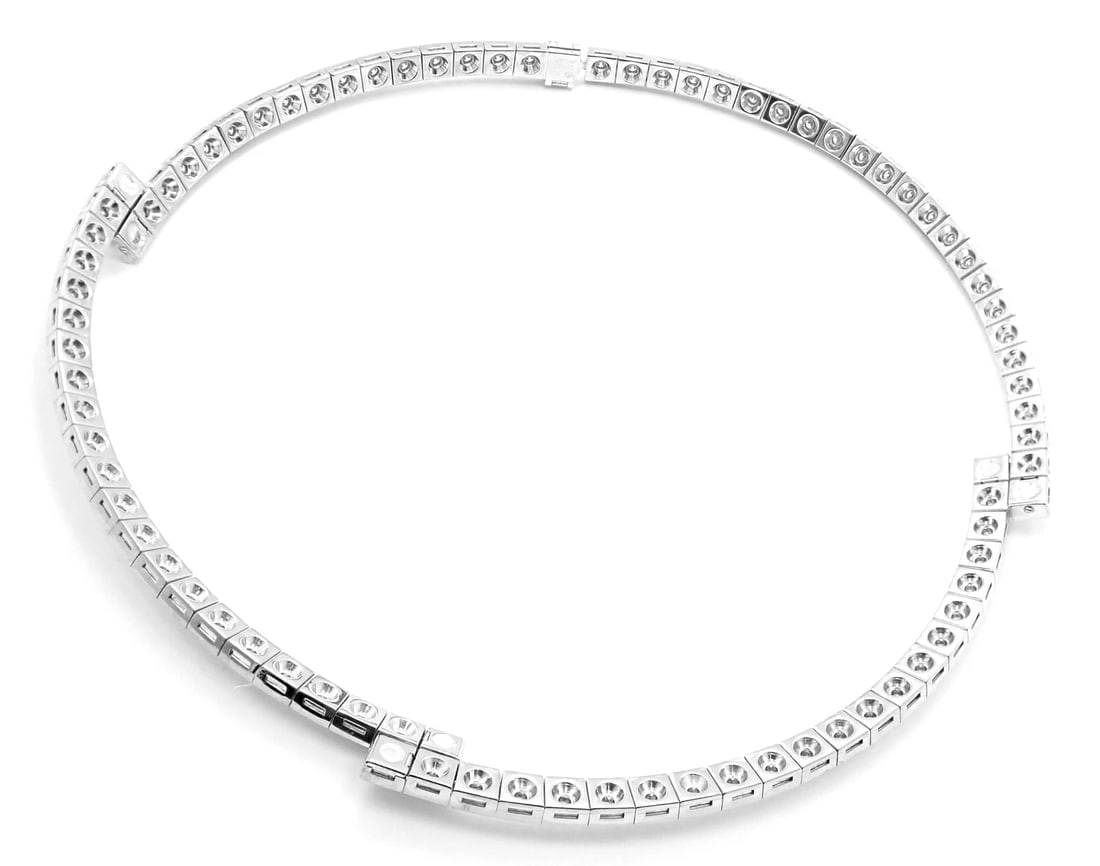 Rare! Authentic Cartier Tectonique 18k White Gold Diamond Tennis Necklace - 6