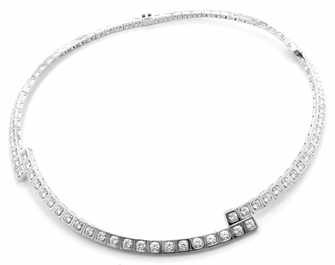 Rare! Authentic Cartier Tectonique 18k White Gold Diamond Tennis Necklace - 9