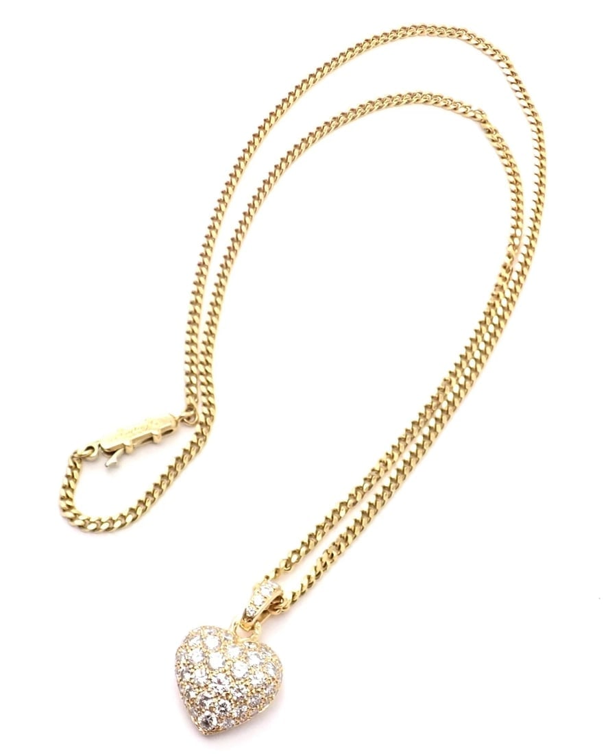 Authentic! Cartier 18k Yellow Gold 2ct Diamond Pavé Large Heart Pendant Necklace - 4