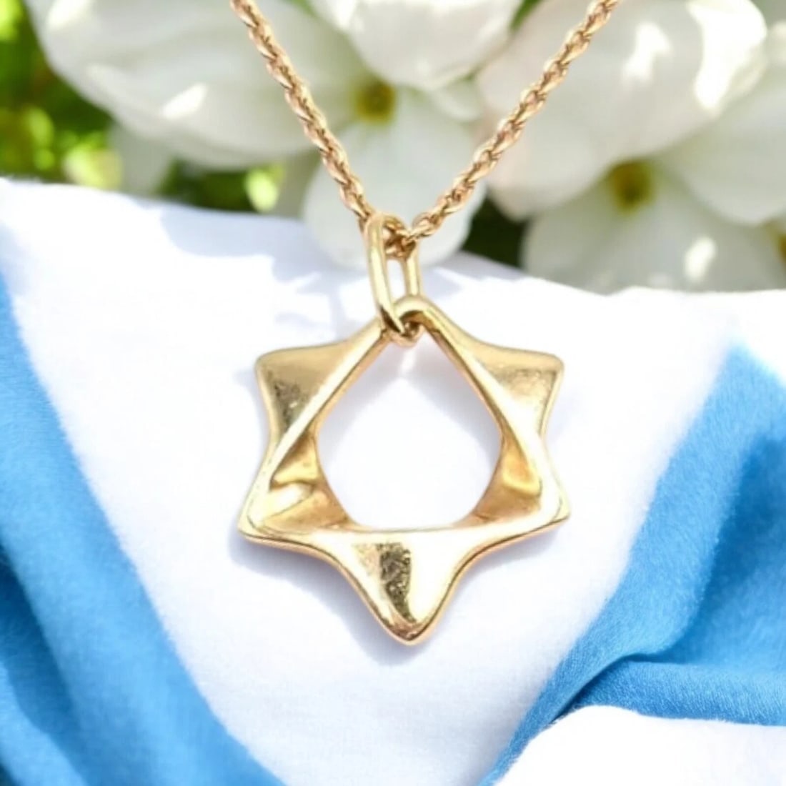 Authentic! Georg Jensen 18k Yellow Gold Star Of David Pendant Necklace - 2