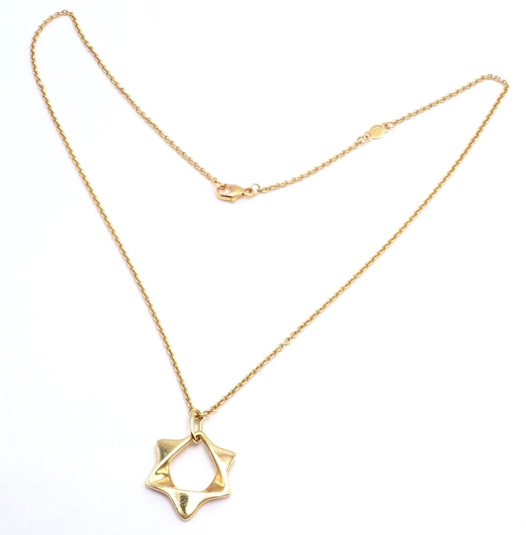 Authentic! Georg Jensen 18k Yellow Gold Star Of David Pendant Necklace - 3