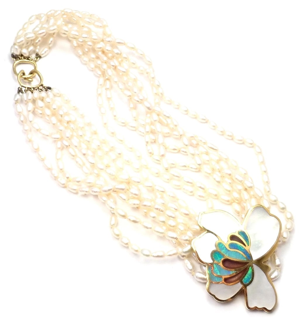 Authentic! Tiffany & Co 18k Yellow Gold Inlaid Mother Of Pearl Flower Necklace - 10