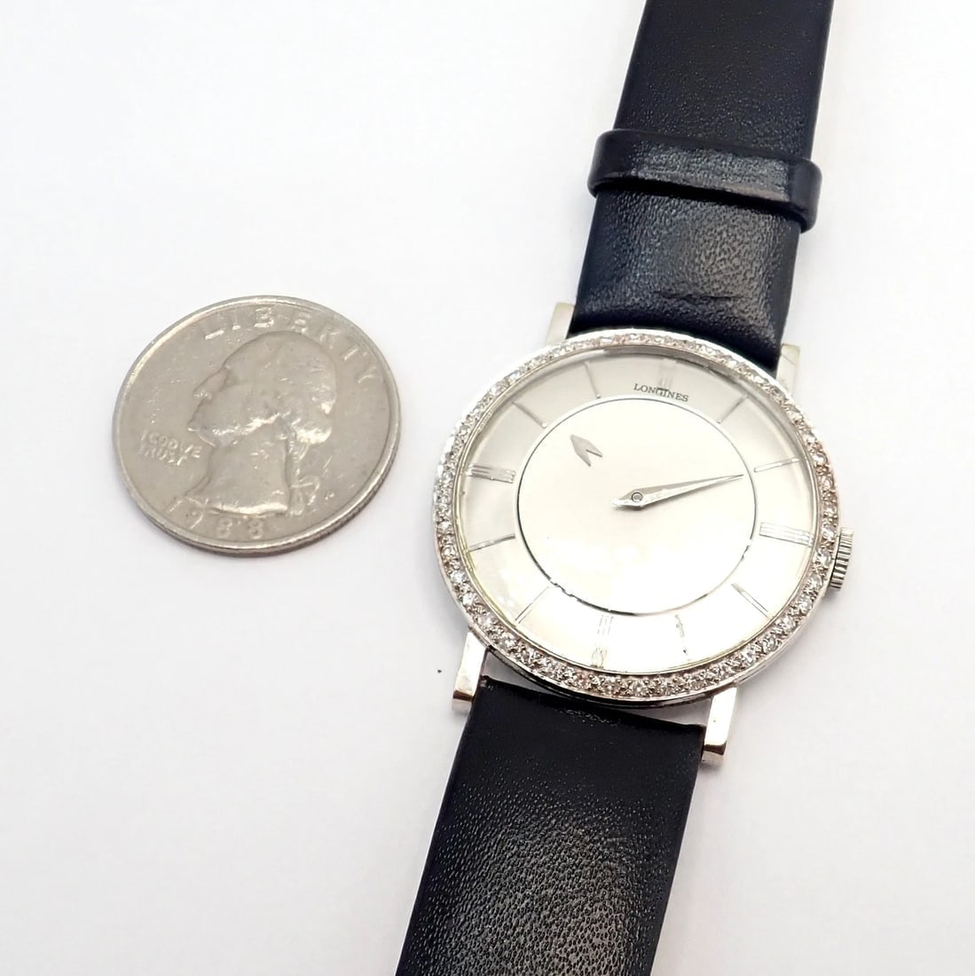 Vintage Longines 18k White Gold Diamond Bezel Manual Wind Mystery Dial Watch - 7