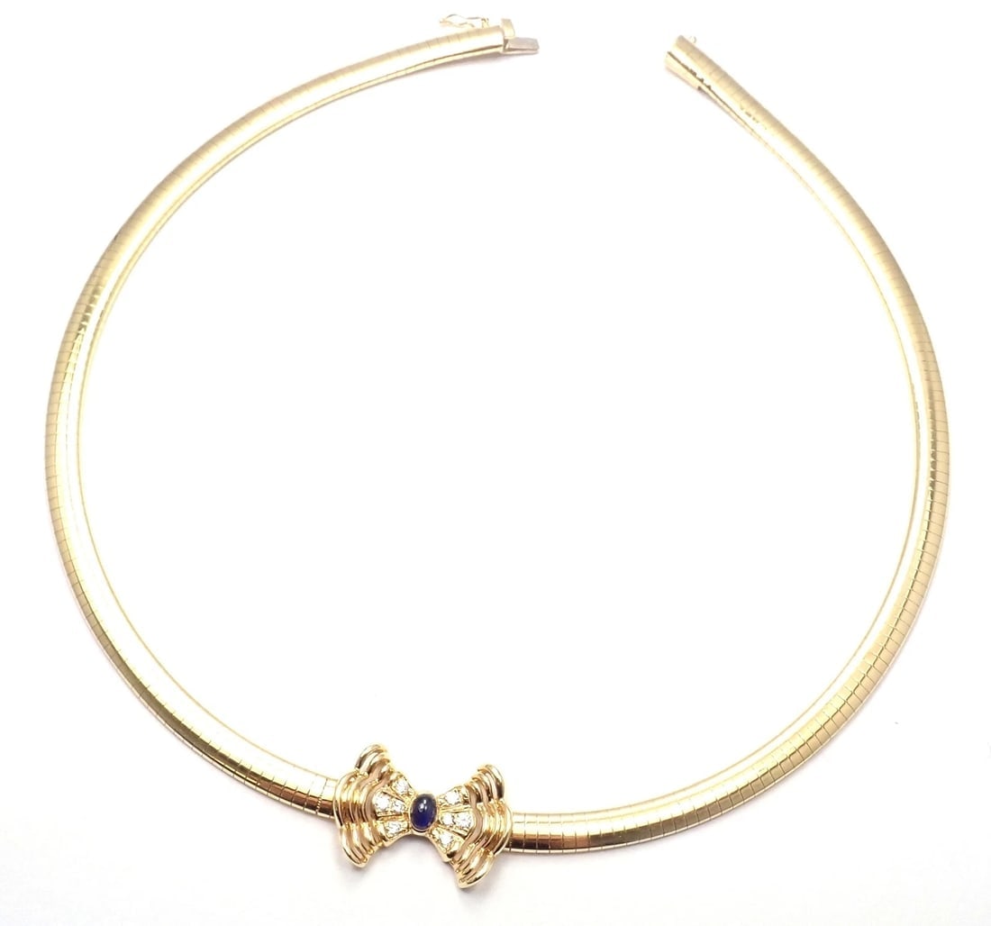 Rare! Authentic Christian Dior 18k Yellow Gold Diamond Sapphire Bow Necklace - 7