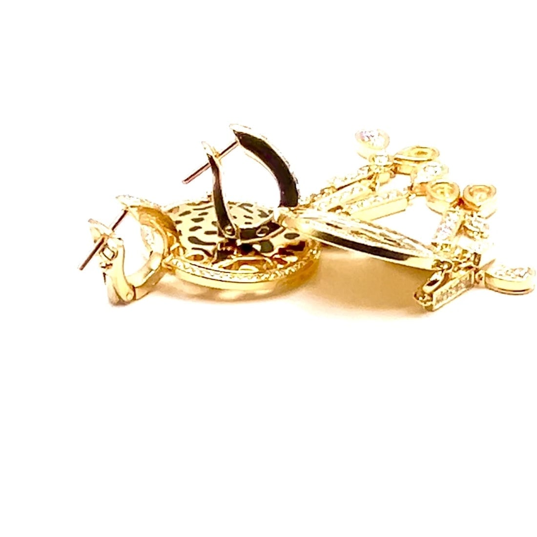 Authentic! Cartier Panther 18k Yellow Gold Diamond Lacquer Tsavorite Earrings - 2