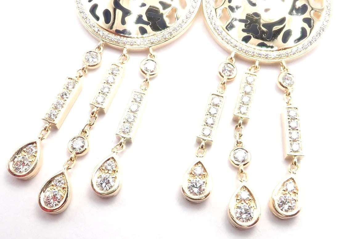 Authentic! Cartier Panther 18k Yellow Gold Diamond Lacquer Tsavorite Earrings - 6