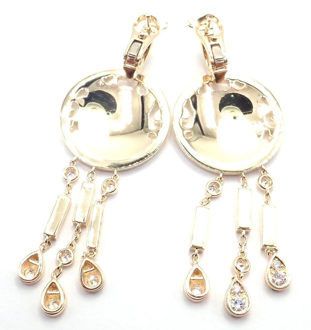 Authentic! Cartier Panther 18k Yellow Gold Diamond Lacquer Tsavorite Earrings - 7