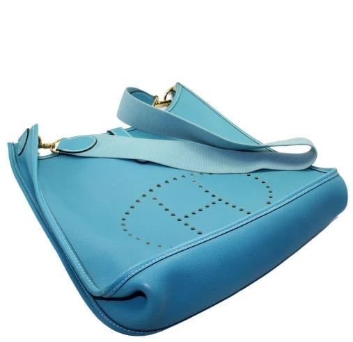 Authentic! Hermes Evelyne Blue Jean Clemence Leather GM Handbag Purse - 3