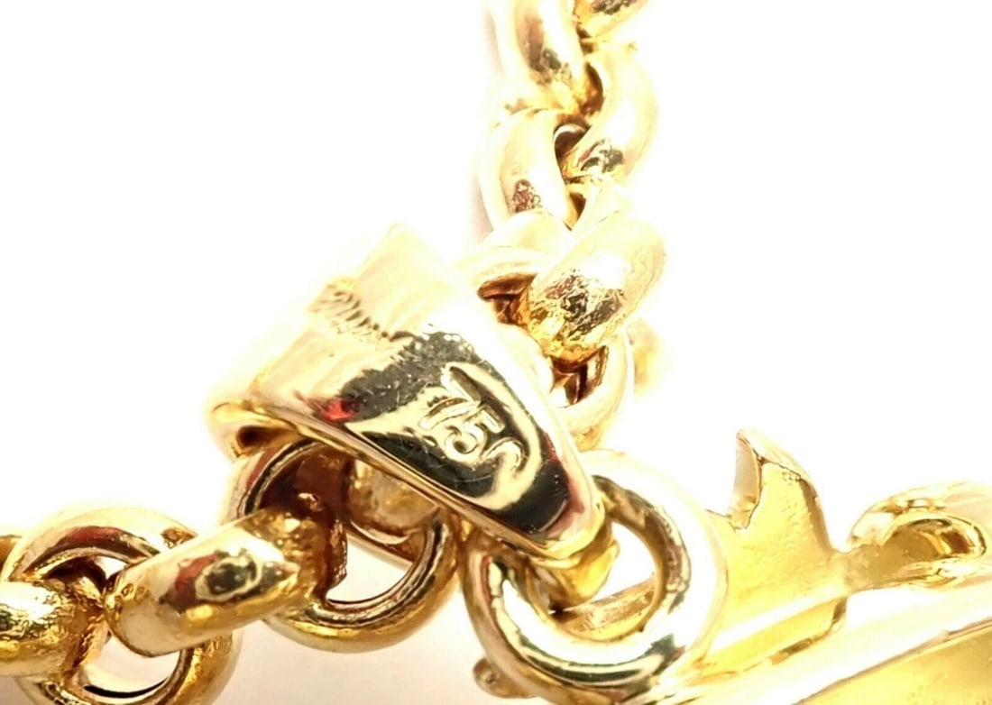 Authentic! Chopard 18k Yellow Gold Large Happy Clown Flower Pendant Necklace - 11