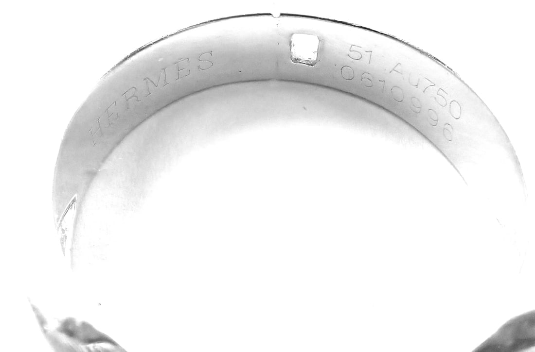 Authentic! Hermes 18k White Gold Diamond H Band Ring - 8