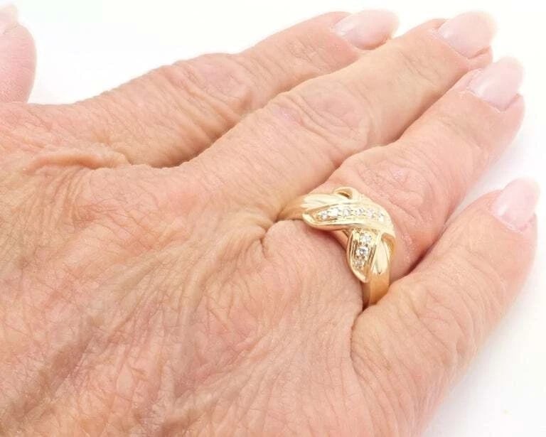 Authentic! Tiffany & Co 18k Yellow Gold Diamond Signature X Band Ring - 10