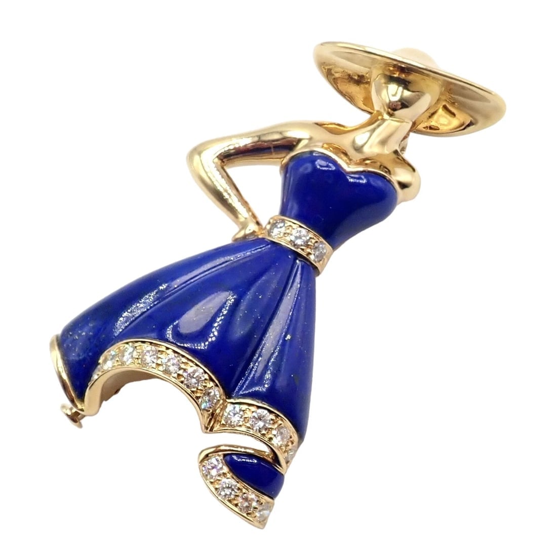 Authentic! Christian Dior 18k Yellow Gold Diamond Lapis Lady Dior Brooch Pendant - 12
