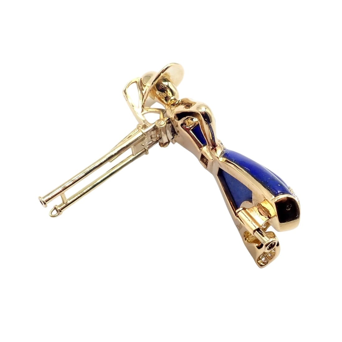 Authentic! Christian Dior 18k Yellow Gold Diamond Lapis Lady Dior Brooch Pendant - 13