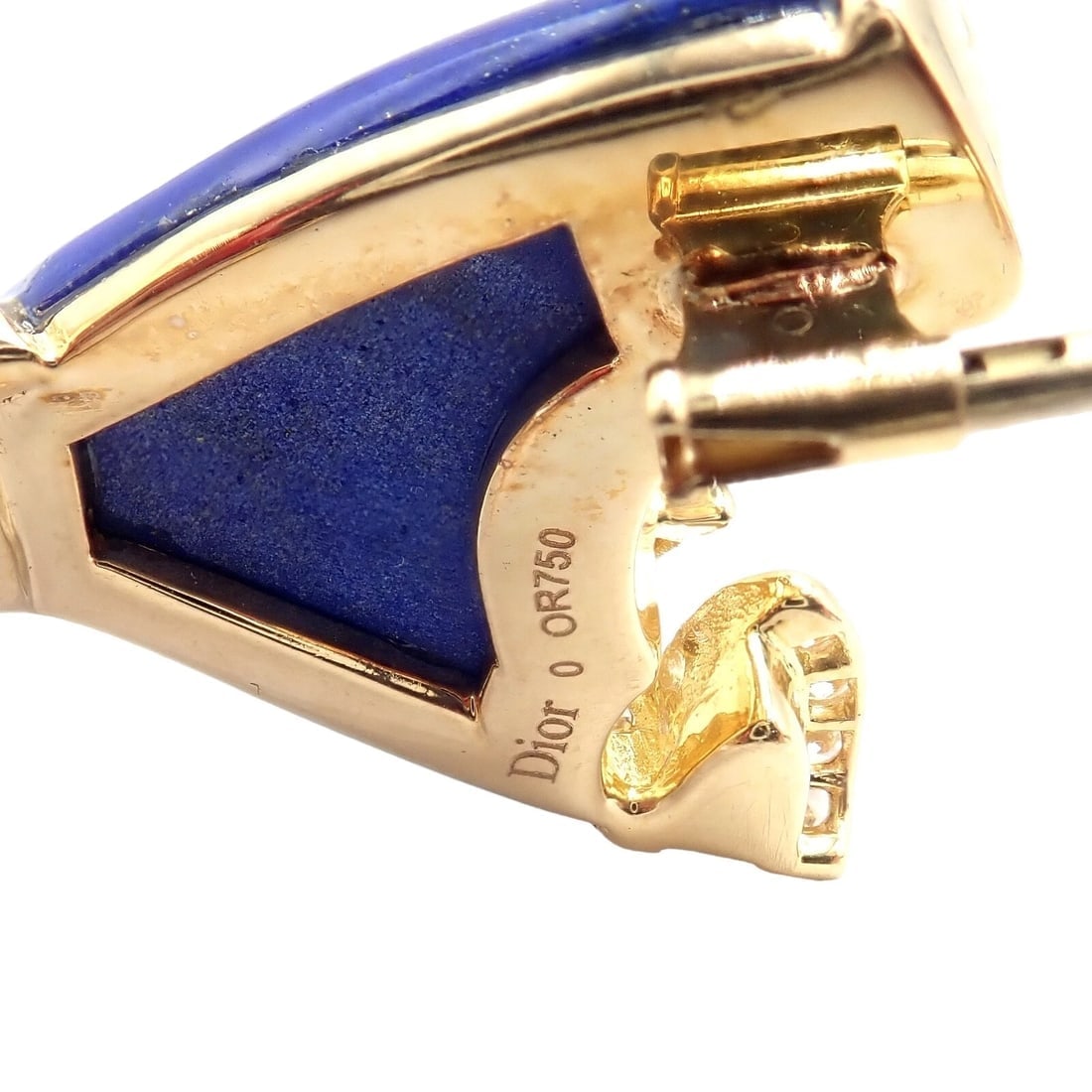 Authentic! Christian Dior 18k Yellow Gold Diamond Lapis Lady Dior Brooch Pendant - 6