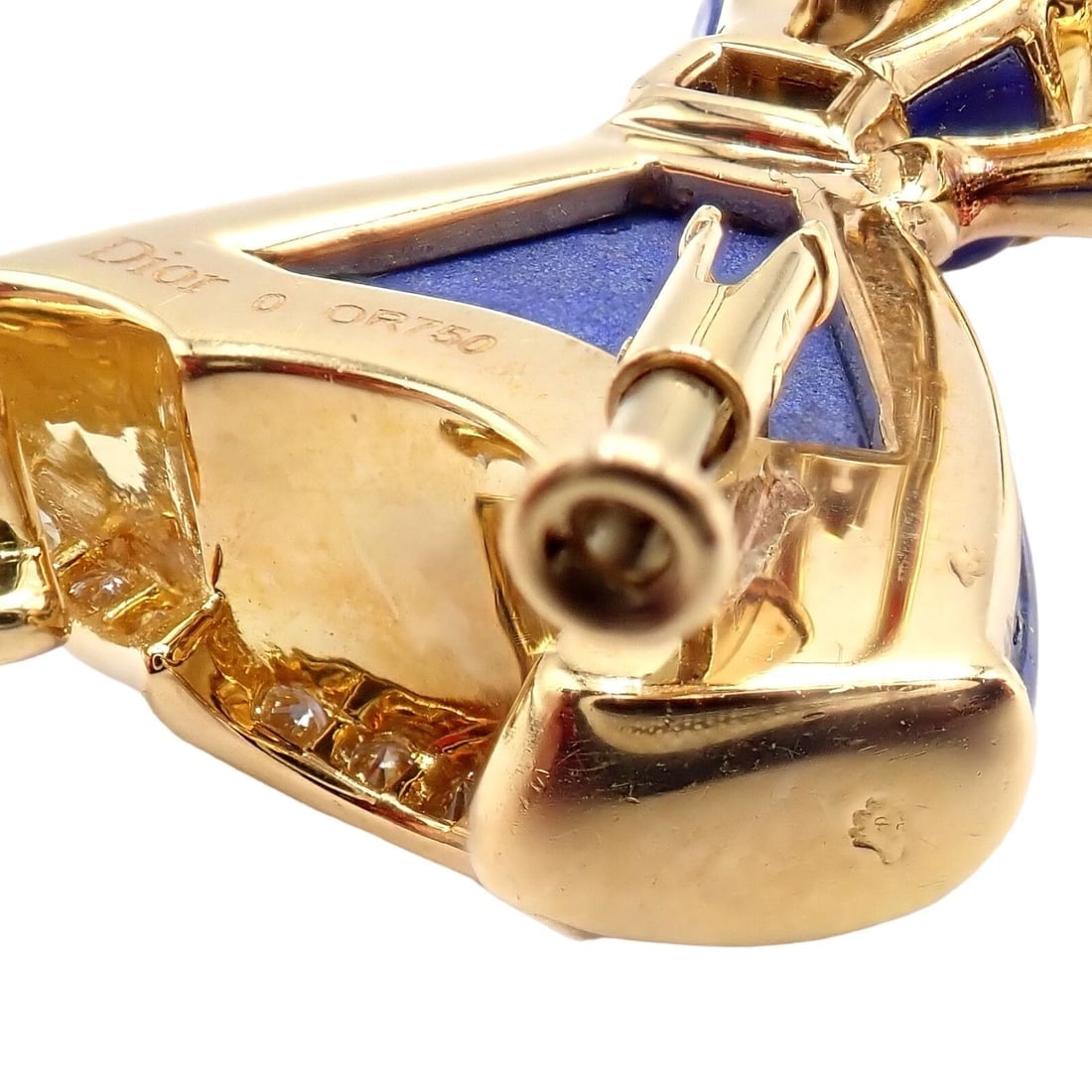 Authentic! Christian Dior 18k Yellow Gold Diamond Lapis Lady Dior Brooch Pendant - 7