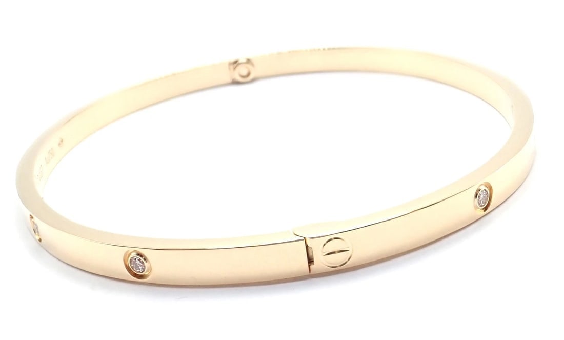 Cartier Love 18k Yellow Gold 10 Diamond Small Model Bangle Bracelet Sz 19 Cert. - 11