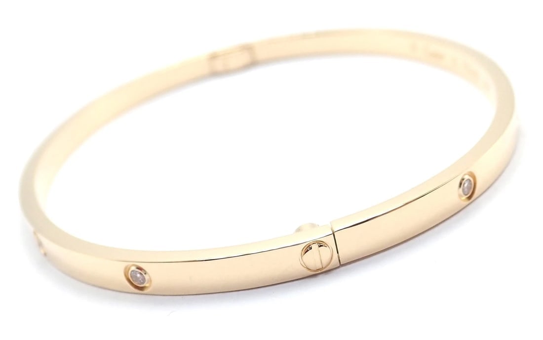 Cartier Love 18k Yellow Gold 10 Diamond Small Model Bangle Bracelet Sz 19 Cert. - 4