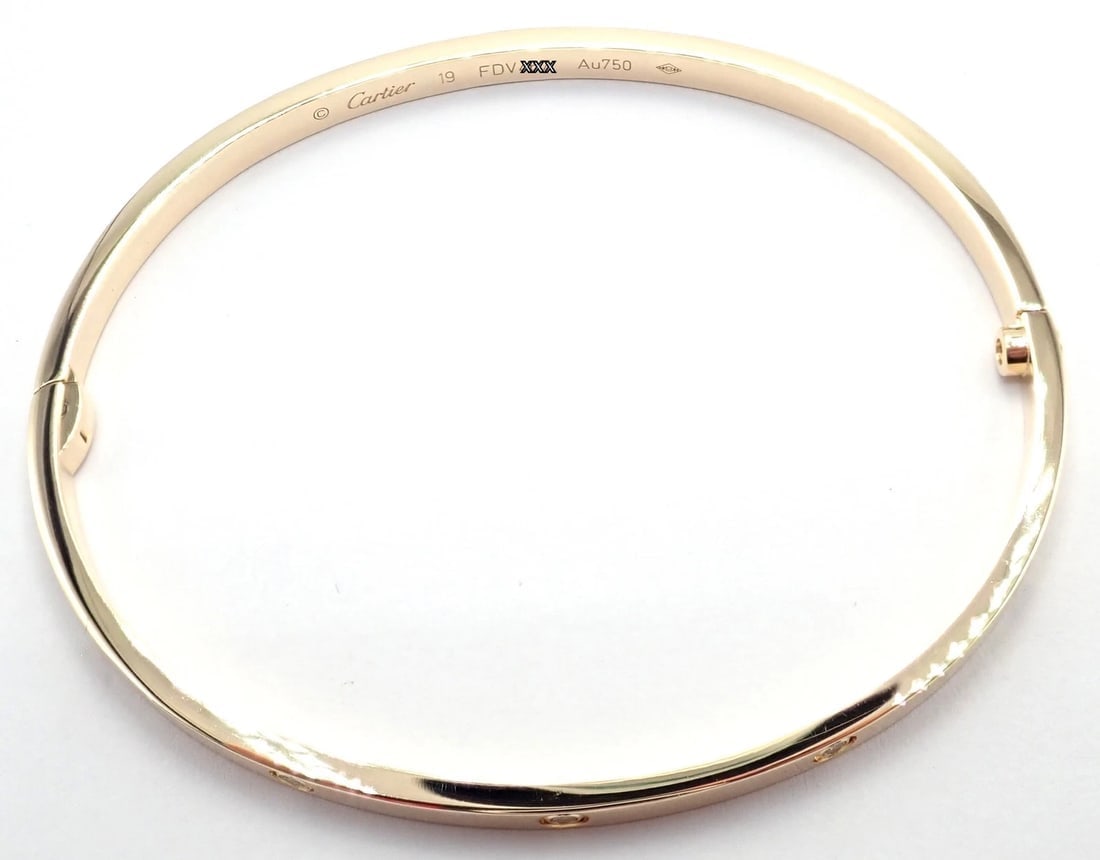 Cartier Love 18k Yellow Gold 10 Diamond Small Model Bangle Bracelet Sz 19 Cert. - 8