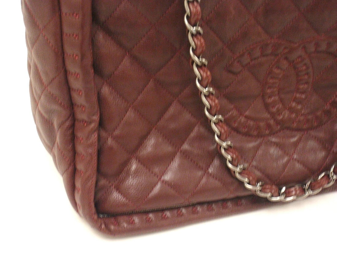 AUTHENTIC 2012 CHANEL ISTANBUL SOFT CAVIAR TOTE BURGUNDY LEATHER HANDBAG - 7