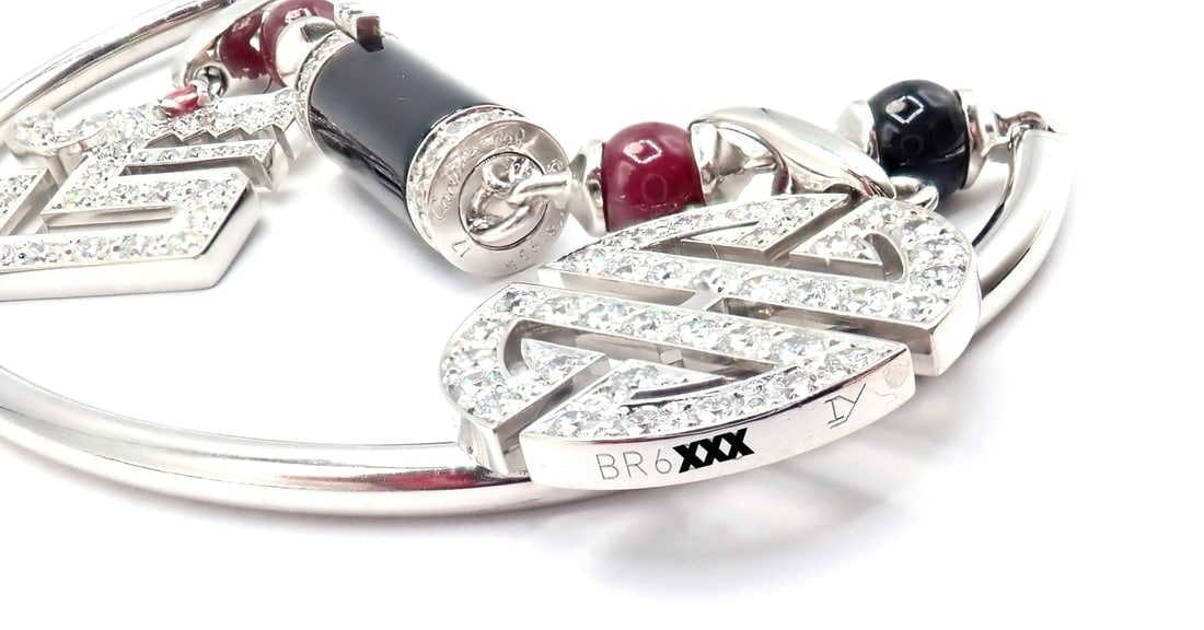 Cartier Le Baiser Du Dragon 18k Gold Diamond Ruby Onyx 2 Charms Bangle Bracelet - 6