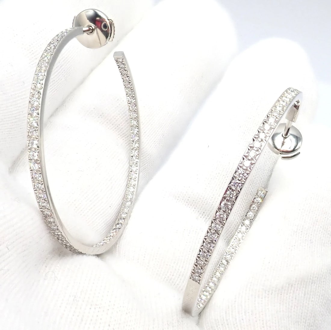 Authentic! Tiffany & Co Platinum Metro Diamond Large Inside Out Hoop Earrings - 4