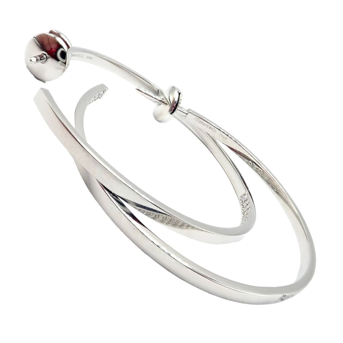 Authentic! Tiffany & Co Platinum Metro Diamond Large Inside Out Hoop Earrings - 7