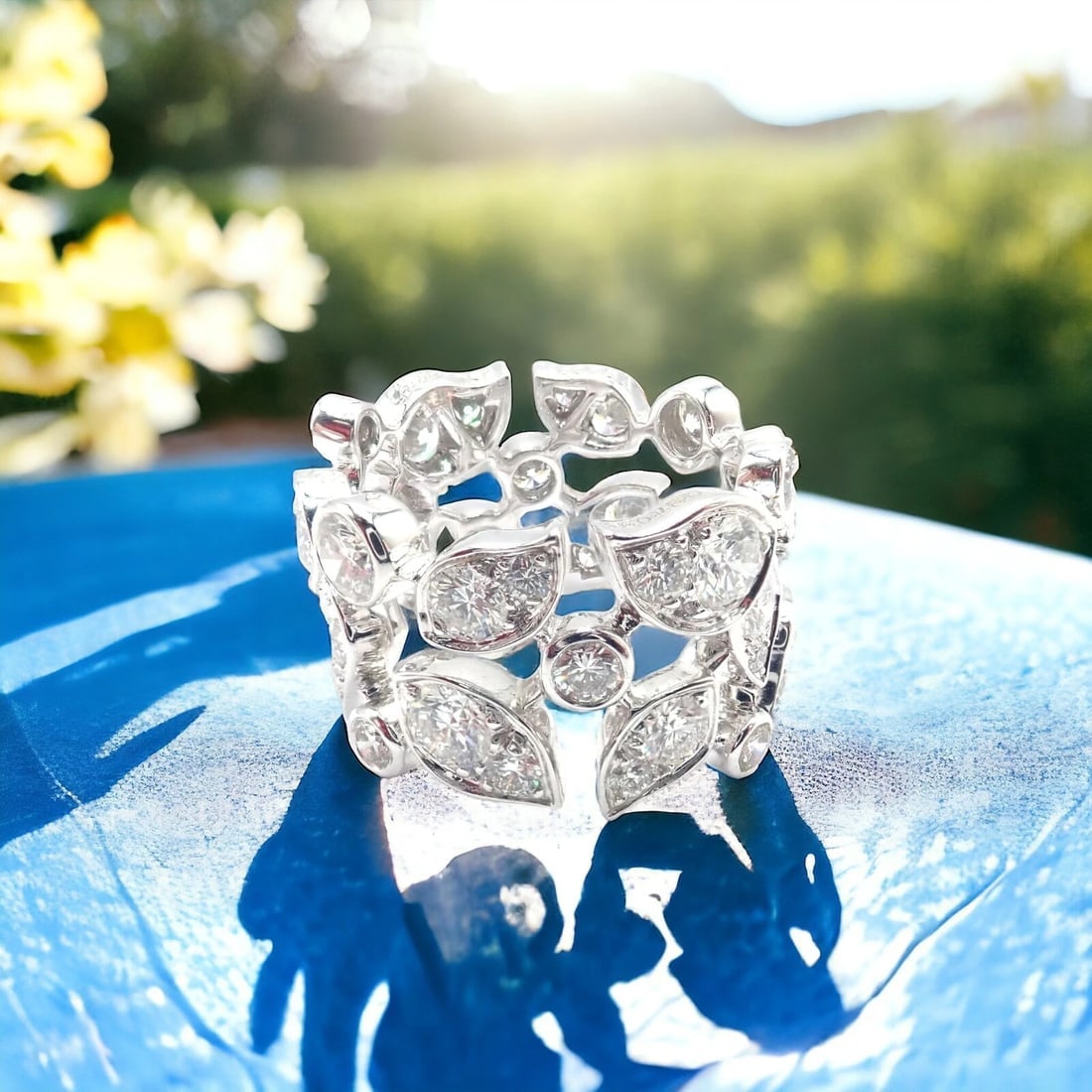 Authentic! Cartier 18k White Gold Diamond Leaf Wide Band Ring Size 53 - 2