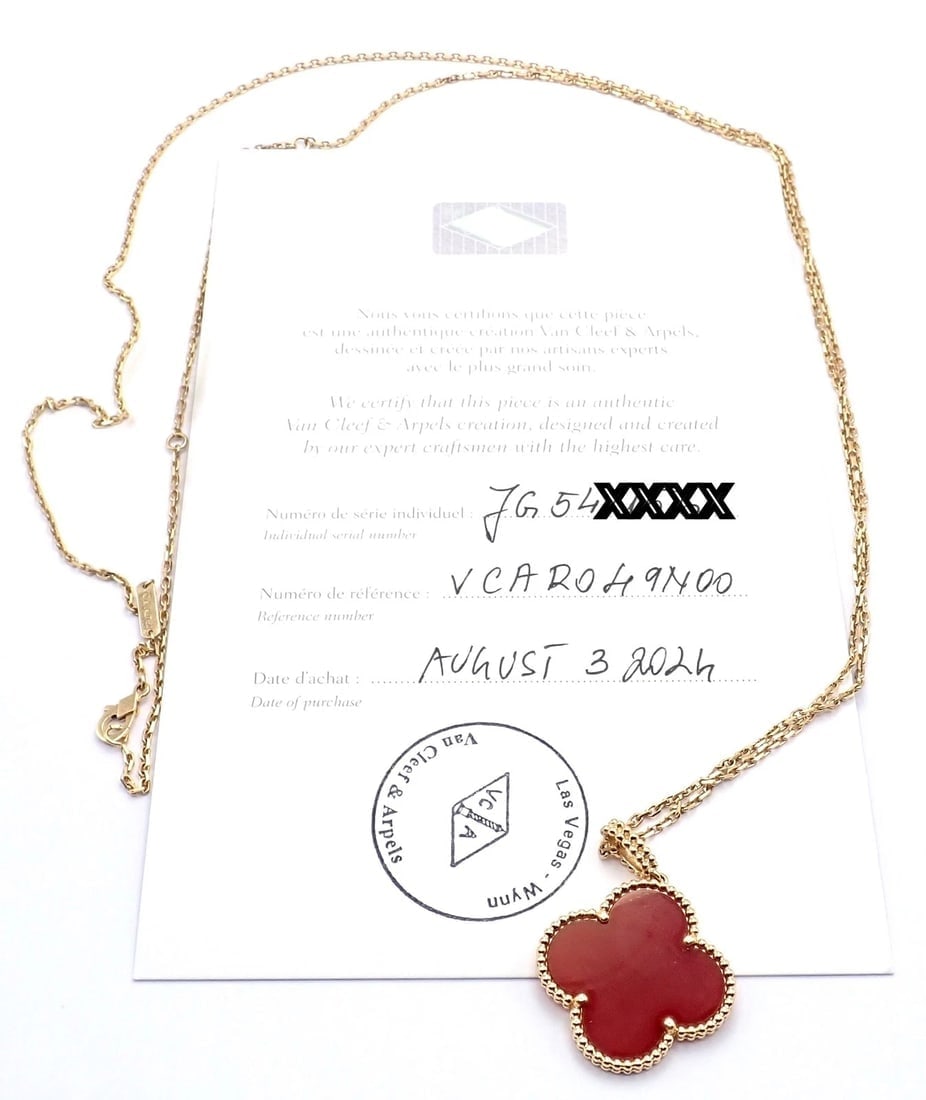 Van Cleef & Arpels 18k Gold Magic Alhambra Carnelian Motif Long Necklace Cert - 4