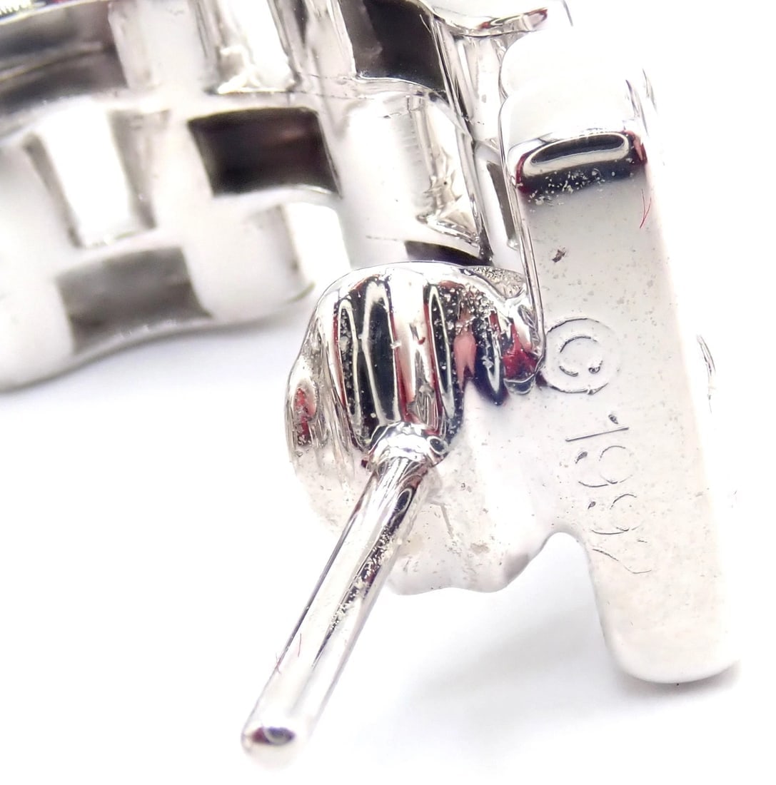 Authentic! Cartier Maillon Panthere 18K White Gold Three Row Link Hoop Earrings - 7