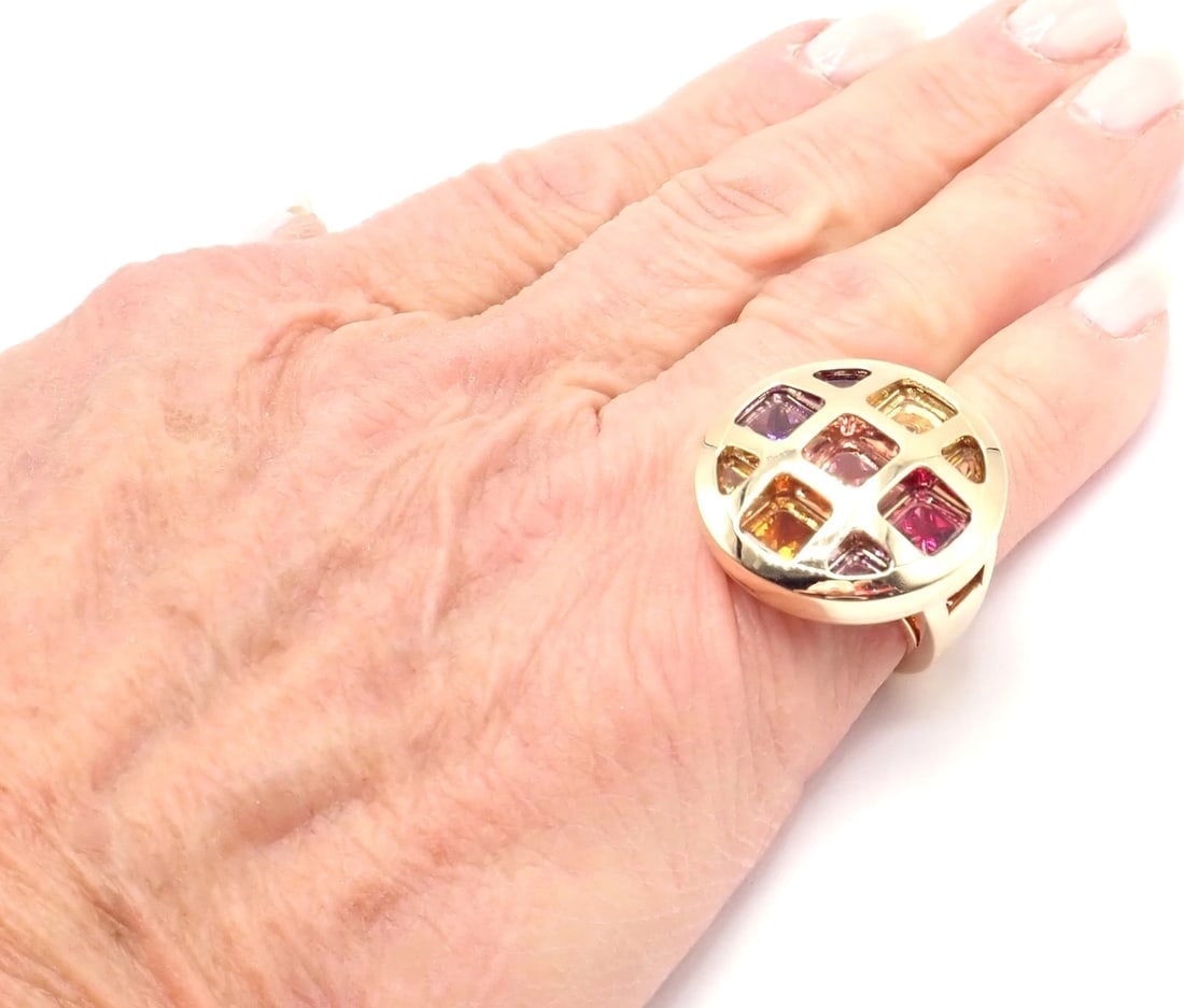 Authentic! Cartier Pasha 18k Yellow Gold Amethyst Citrine Garnet Tourmaline Ring - 4