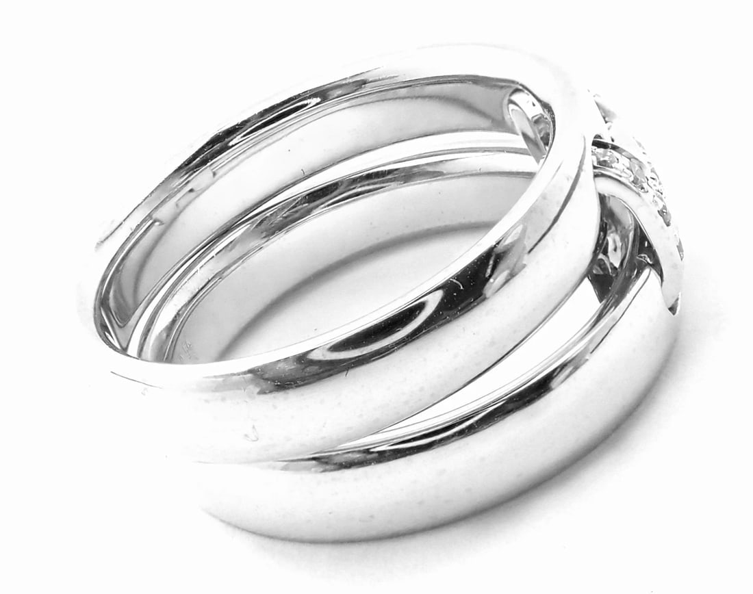 Authentic! Hermes 18k White Gold Diamond H Double Band Flex Band Ring - 3