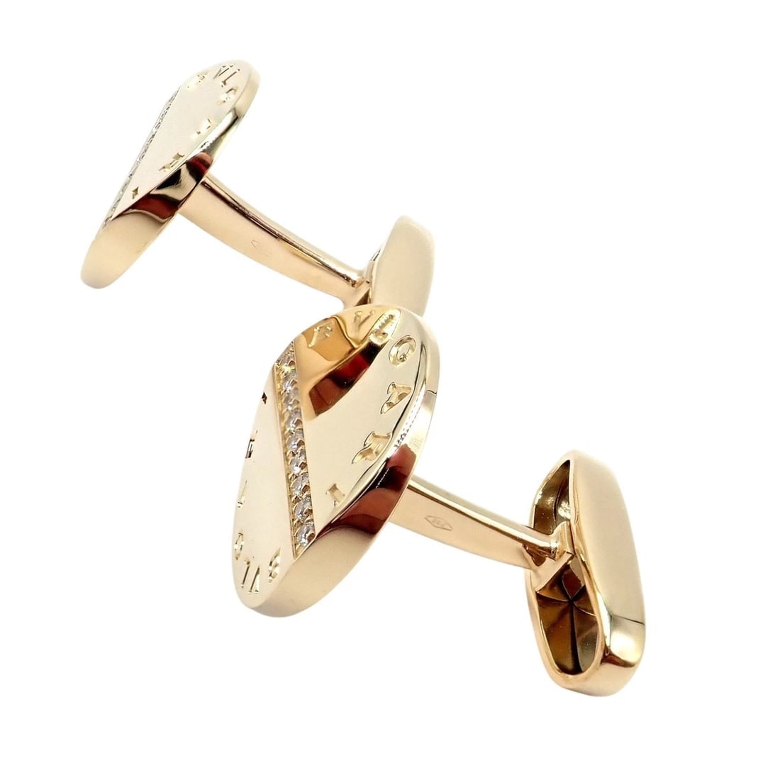 Authentic! Bvlgari Bulgari 18k Yellow Gold Diamond Classic Round Cufflinks - 3