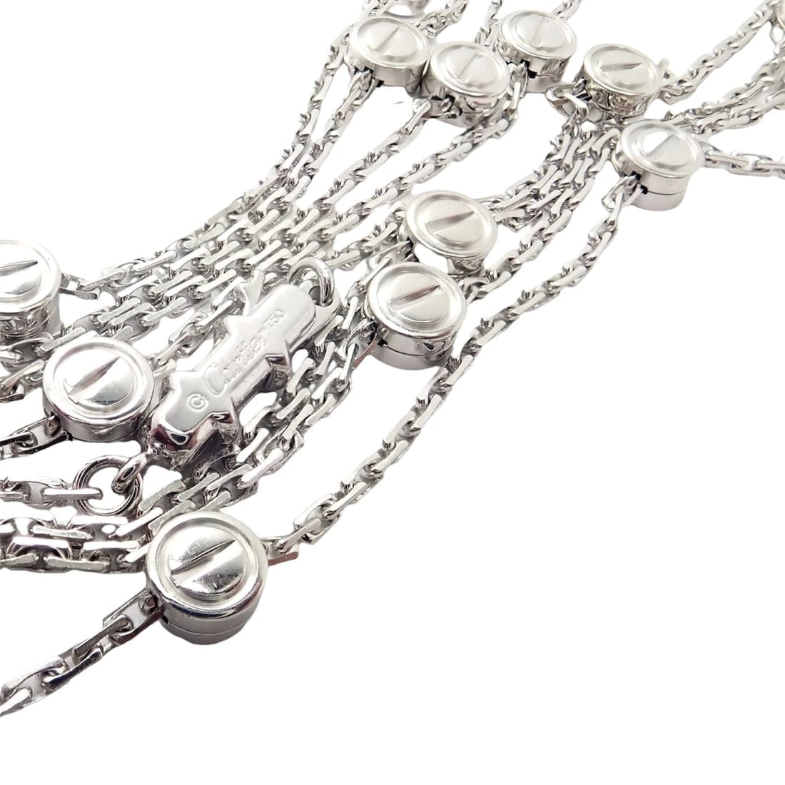 Authentic! Cartier Love Screws Station 18k White Gold 46" Long Chain Necklace - 4