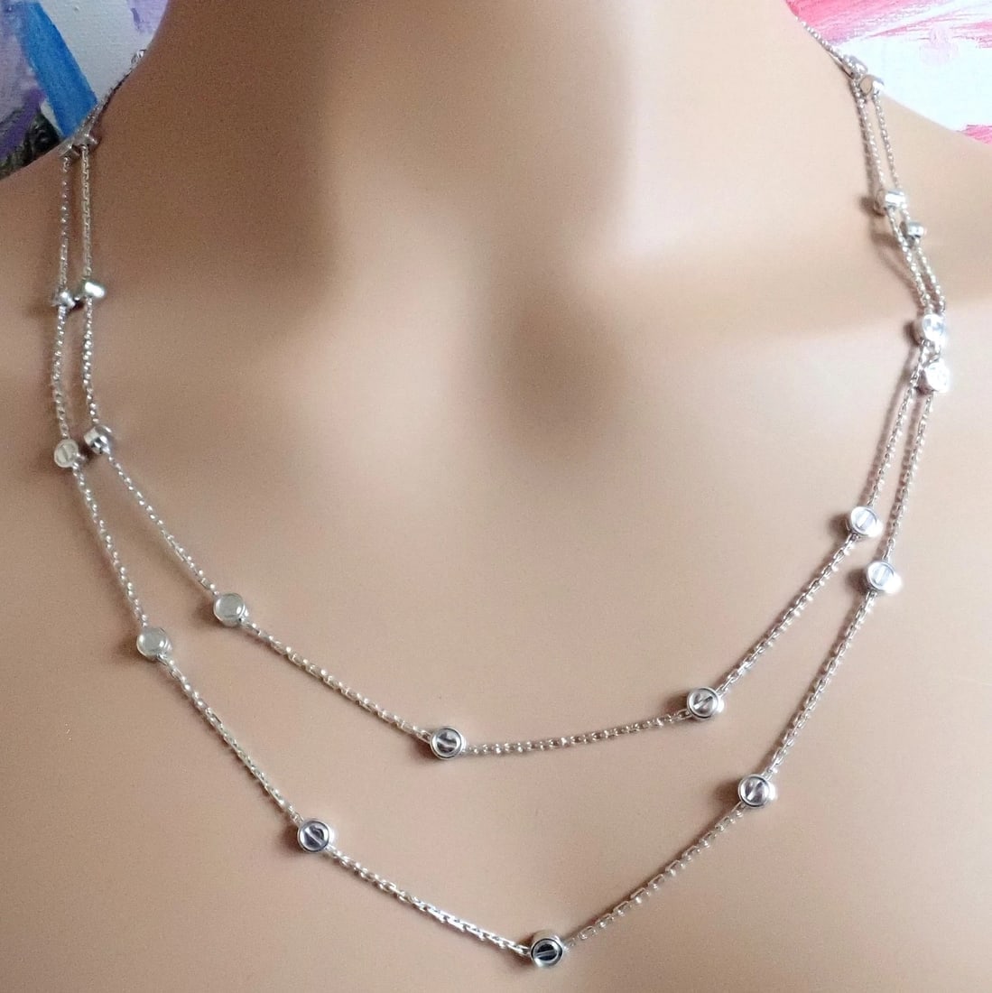 Authentic! Cartier Love Screws Station 18k White Gold 46" Long Chain Necklace - 6