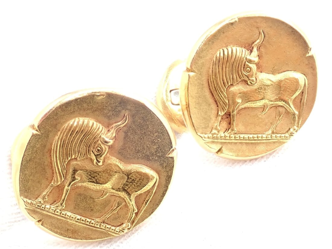 Vintage! Van Cleef & Arpels G. L'Enfant 18k Yellow Gold Zodiac Taurus Cufflinks - 10