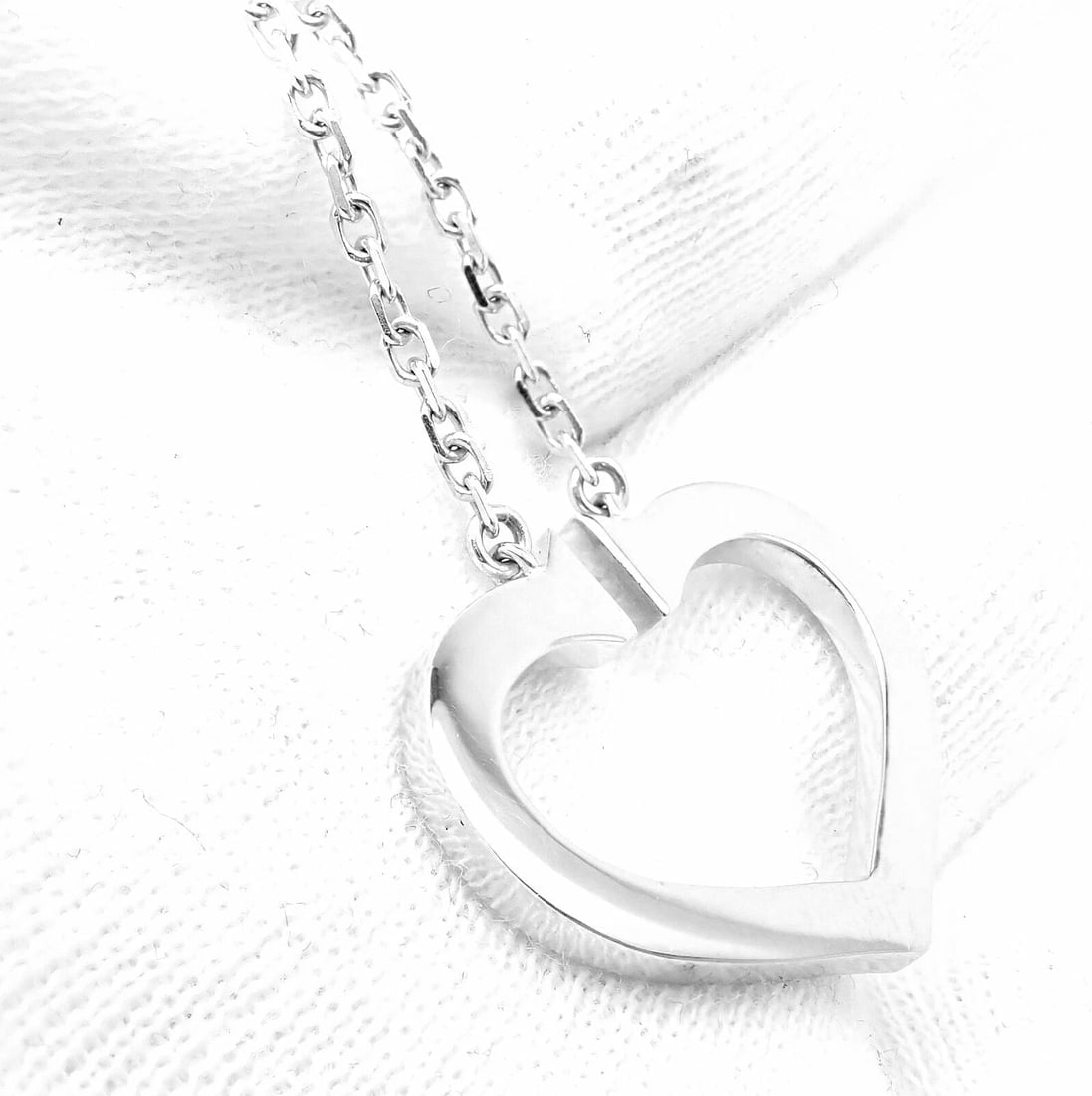Authentic! Cartier 18k White Gold Diamond Large C Heart Pendant Necklace - 10