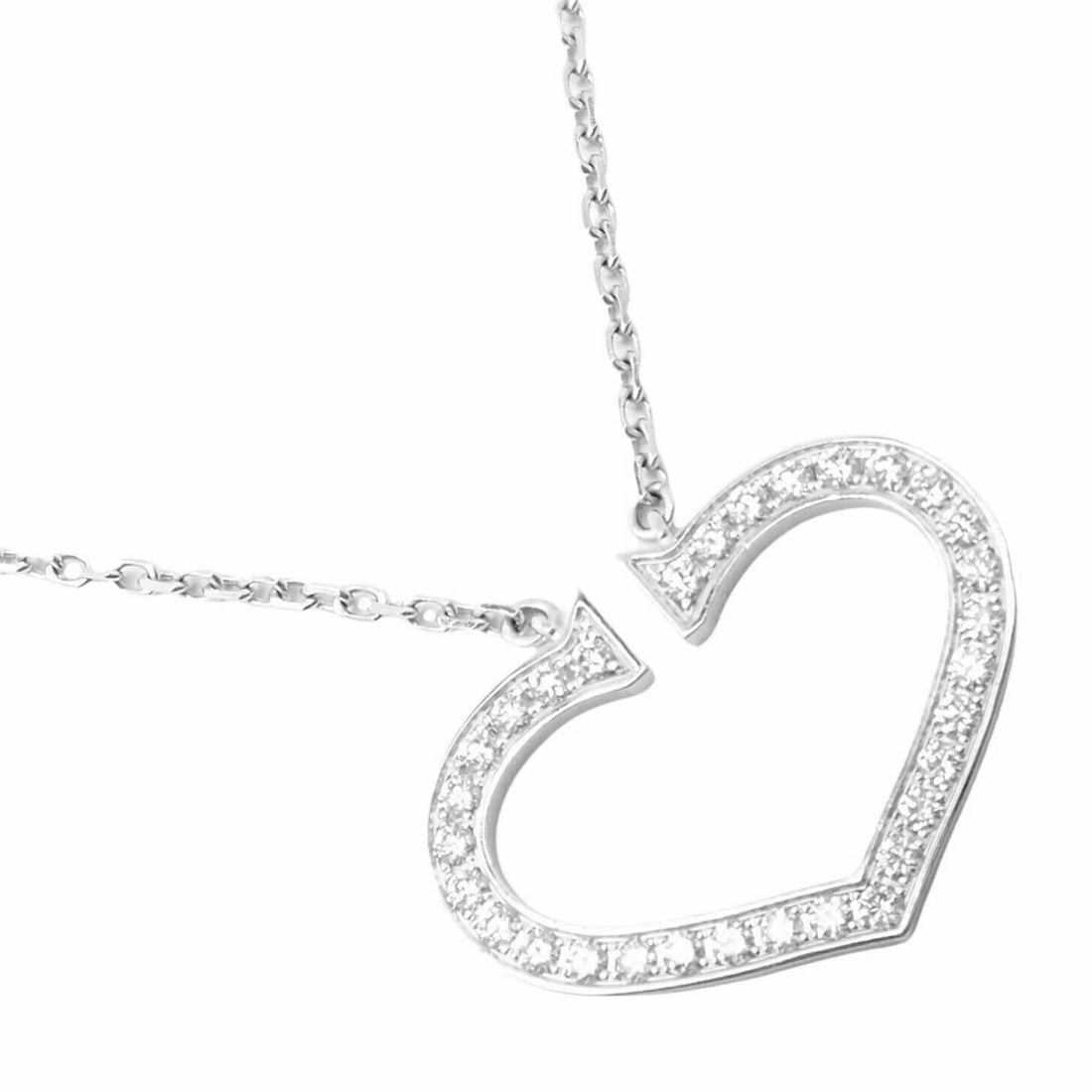 Authentic! Cartier 18k White Gold Diamond Large C Heart Pendant Necklace - 2