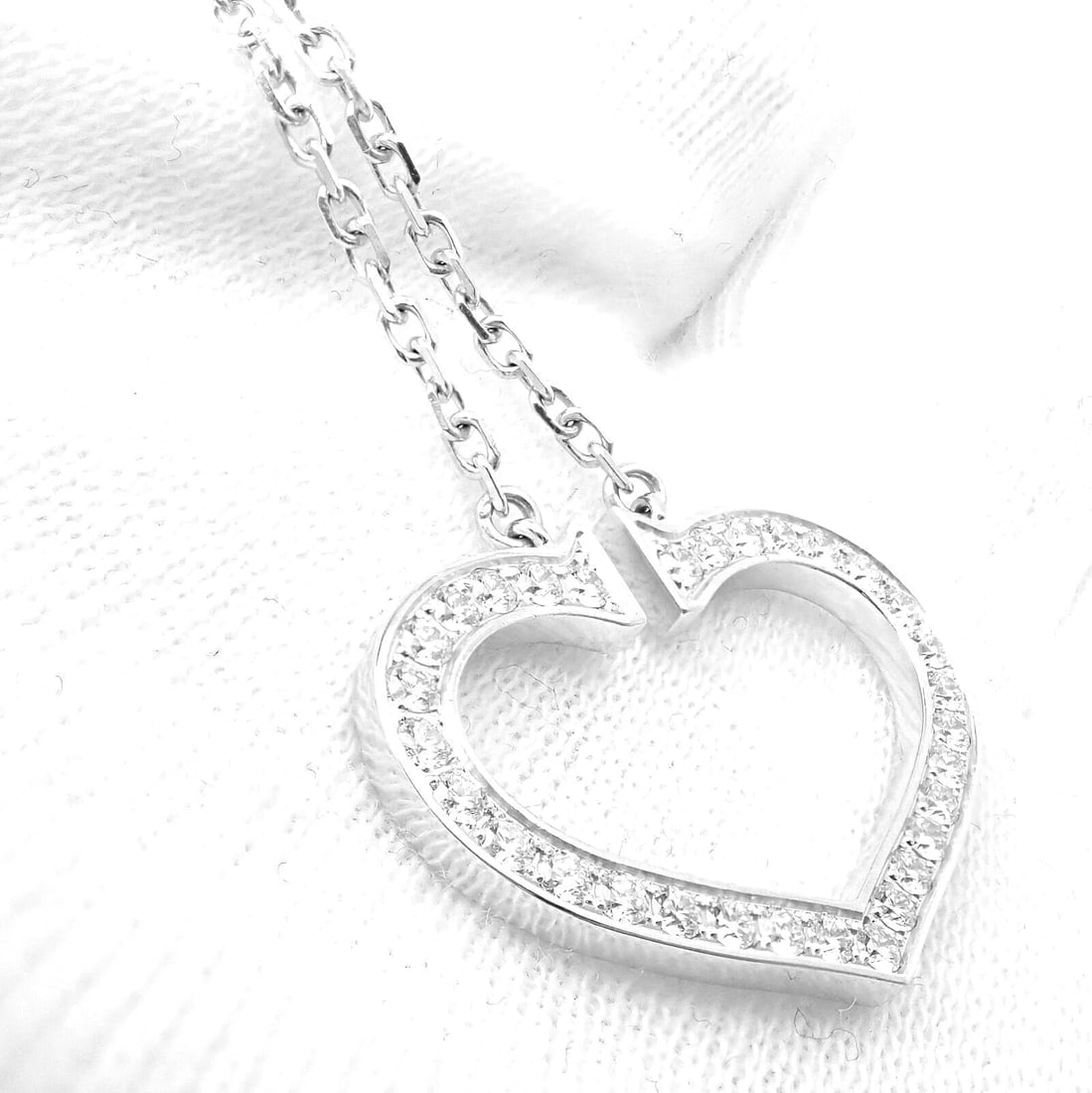 Authentic! Cartier 18k White Gold Diamond Large C Heart Pendant Necklace - 3
