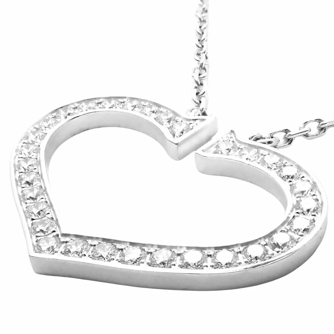 Authentic! Cartier 18k White Gold Diamond Large C Heart Pendant Necklace - 6