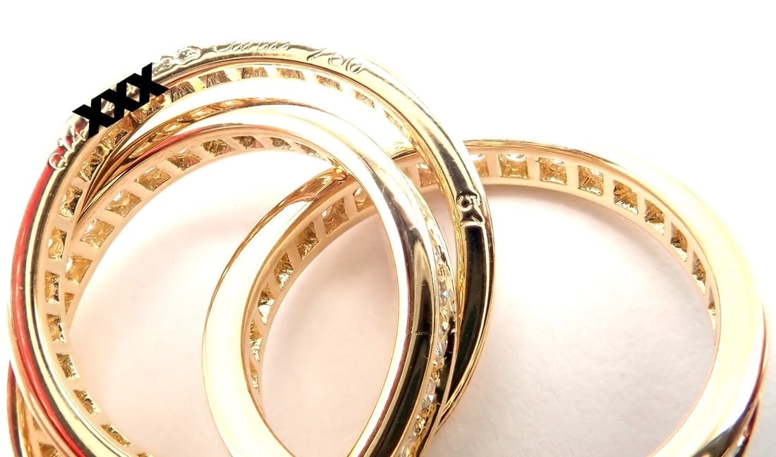 Authentic! Cartier 18k Yellow Gold Diamond Trinity Band Ring Size 5 3/4 Paper - 7