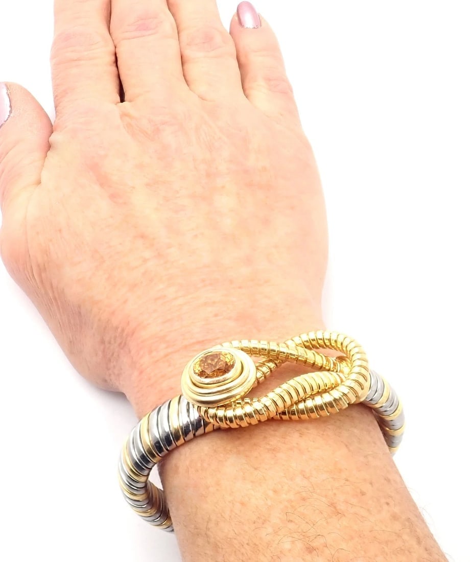 Authentic Cartier Hercules Knot 18k Yellow Gold Stainless Steel Citrine Bracelet - 10